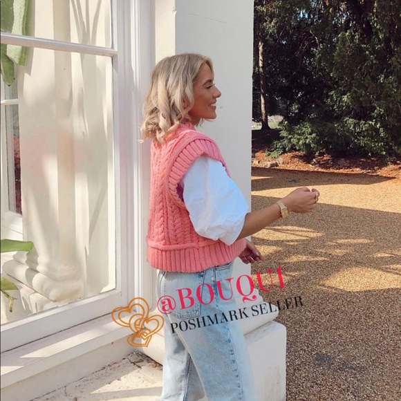 BLOGGERS FAV ZARA CABLE KNIT PINK VEST SWEATER - Picture 3 of 16